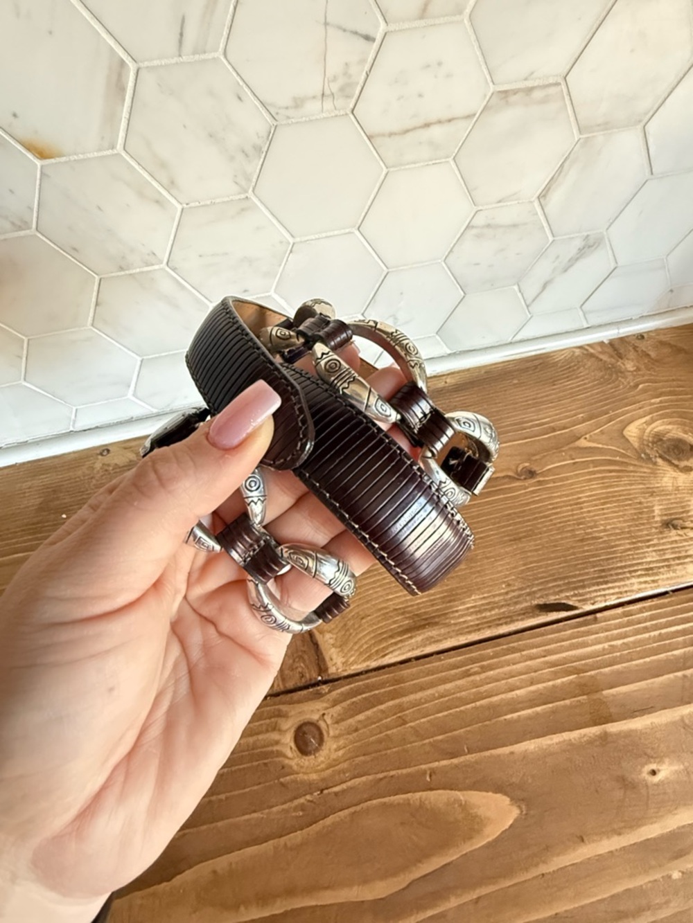 Brighton Dark Brown Leather belt with Silver Accents